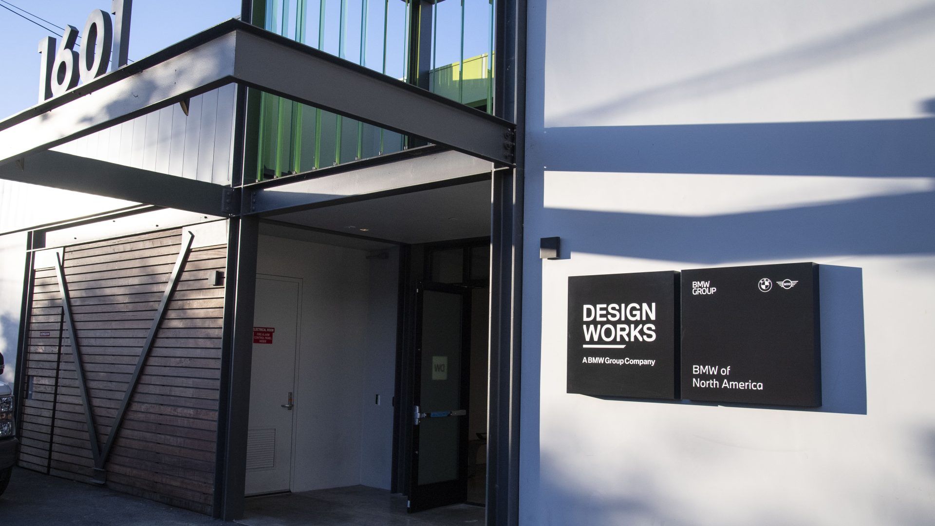 Main entrance of Designworks studio in Los Angeles.