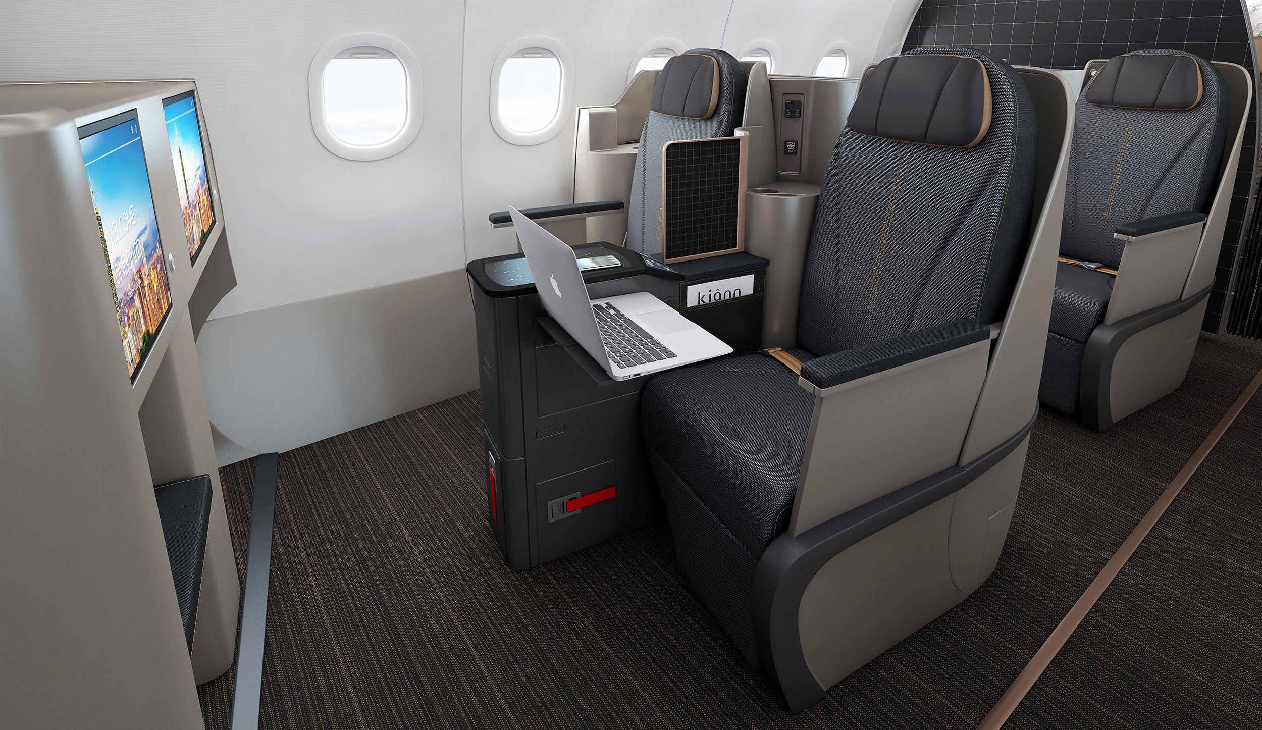 Rendering of new Starlux business class cabin seating.